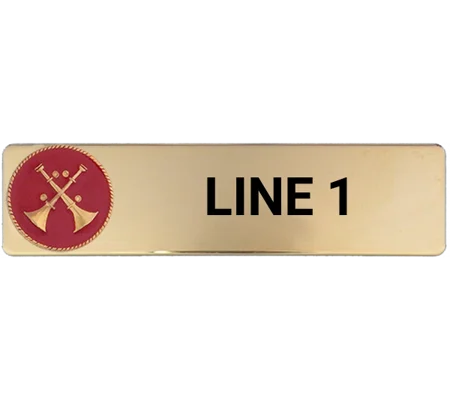 Custom Engraved Uniform Name Tag 1 Line 2 Bugle Crossed Gold Red