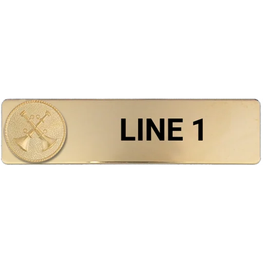 Custom Engraved Uniform Name Tag 1 Line 2 Bugle Crossed Gold