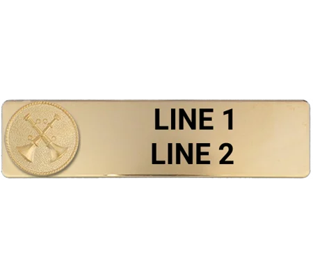 Custom Engraved Uniform Name Tag 2 Line 2 Bugle Crossed Gold