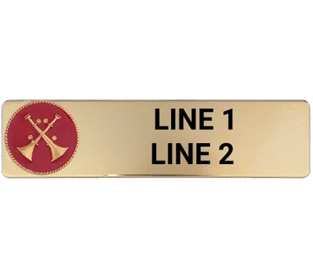 Custom Engraved Uniform Name Tag 2 Line 2 Bugle Crossed Gold Red