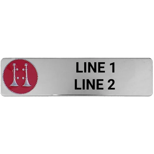 Custom Engraved Uniform Name Tag 2 Line 2 Bugle Silver Red