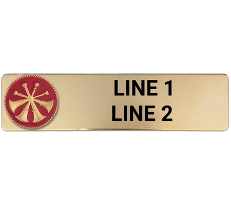 Custom Engraved Uniform Name Tag 2 Line 4 Bugle Gold Red