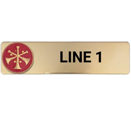 Custom Engraved Uniform Name Tag 1 Line 3 Bugle Gold Red