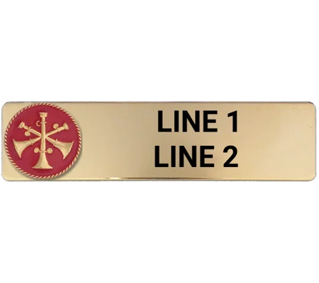 Custom Engraved Uniform Name Tag 2 Line 3 Bugle Gold Red