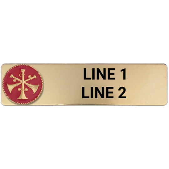 Custom Engraved Uniform Name Tag 2 Line 3 Bugle Gold Red