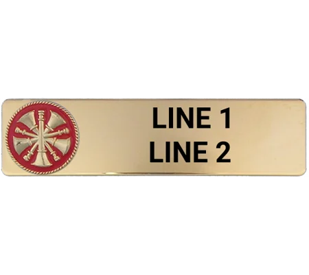 Custom Engraved Uniform Name Tag 2 Line 5 Bugle Gold Red