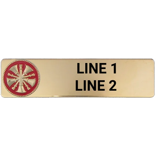 Custom Engraved Uniform Name Tag 2 Line 5 Bugle Gold Red