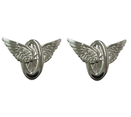 Collar Insignia Pins Winged Wheel Motorcycle Silver