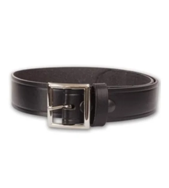 Black Leather Garrison Belt 1 1/4" Silver Buckle