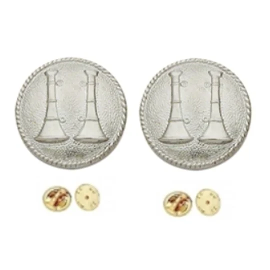 Collar Pins Bugles Disc 2 Bugles Side by Side Silver Captain