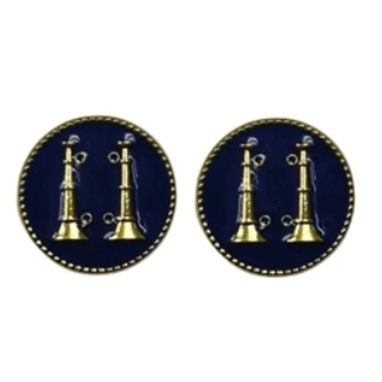 Collar Pins Bugles Disc 2 Bugles Side by Side Captain Gold Blue