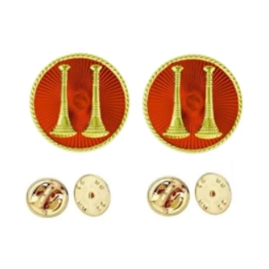 Collar Pins Bugles Disc 2 Bugles Side by Side Captain Gold Red