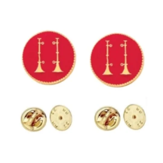 Collar Pins Bugles Disc 2 Bugles Side by Side Gold Captain Red