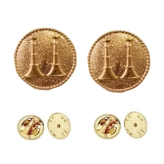 Collar Pins Bugles Disc 2 Bugles Side by Side Gold Captain