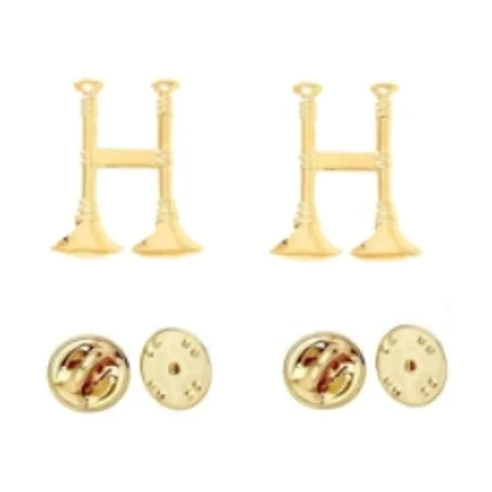 Collar Pins Bugles Cut Out 2 Bugles Side by Side Gold Captain