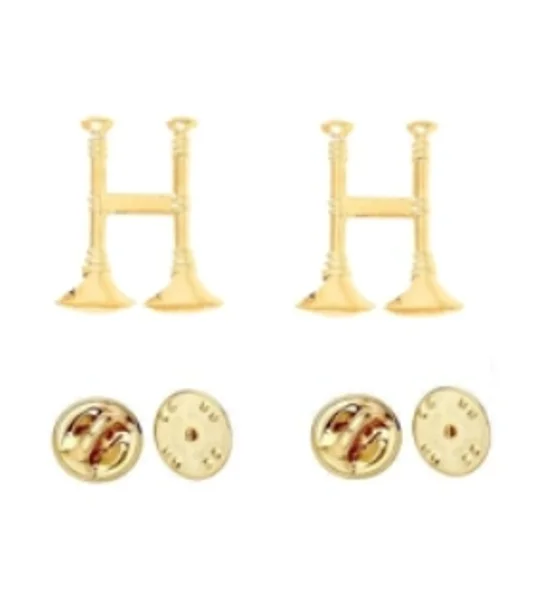 Collar Pins Bugles Cut Out 2 Bugles Side by Side Gold Captain