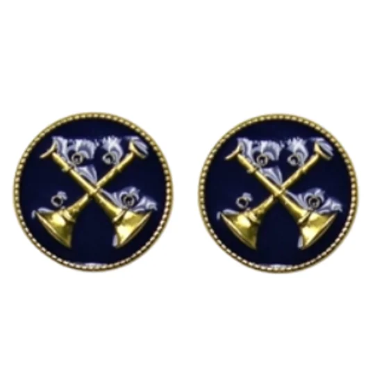 Collar Pins Bugles Disc 2 Bugles Crossed Battalion Chief Gold Blue