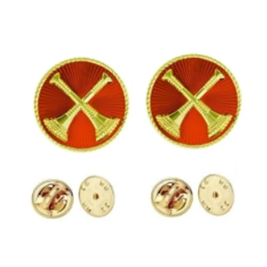 Collar Pins Bugles Disc 2 Bugles Crossed Battalion Chief Gold Red