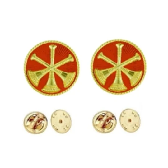 Collar Pins Bugles Disc 3 Bugles Crossed Assistant Chief Gold Red