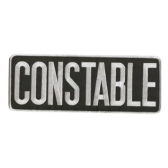 Constable Back Patch Large 4 x 11 White on Black