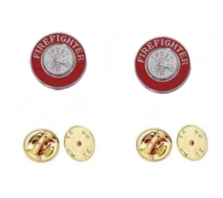 Firefighter Red Round Silver Disc Collar Insignia Set