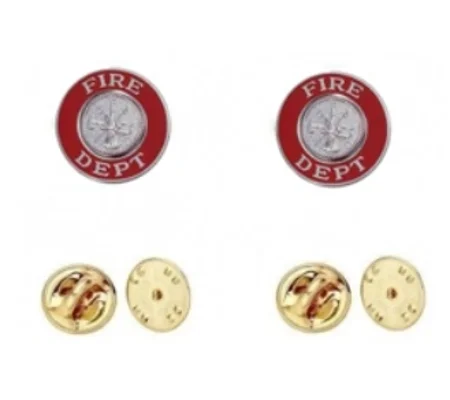 Fire Dept Red Round Silver Disc Collar Insignia Set