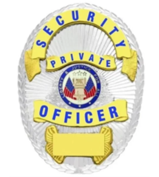 Security Private Officer Shield Oval Breast Badge Silver - Gold
