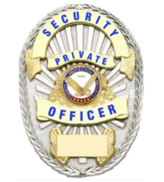Security Private Officer Shield Oval Badge Silver - Gold