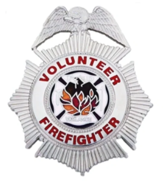 Volunteer Firefighter Sunburst Badge Nickel Silver