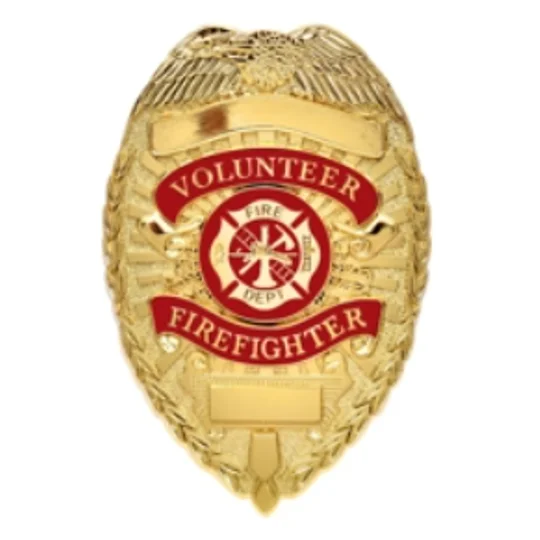 Volunteer Firefighter Fire Dept Shield Badge Gold