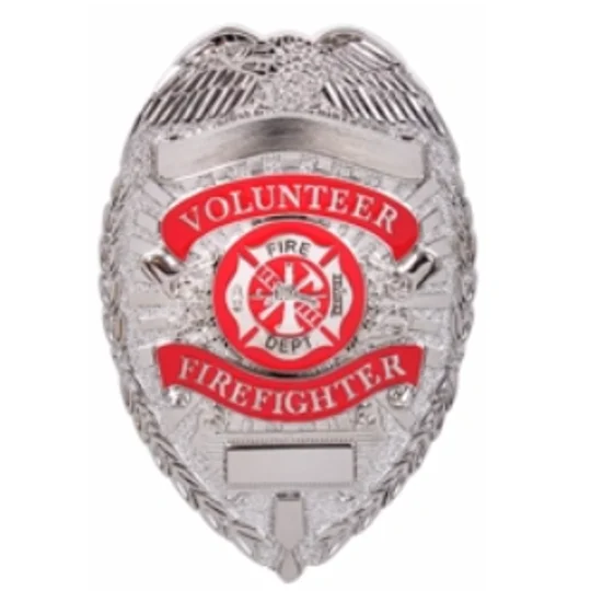 Volunteer Firefighter Fire Dept Shield Badge Silver