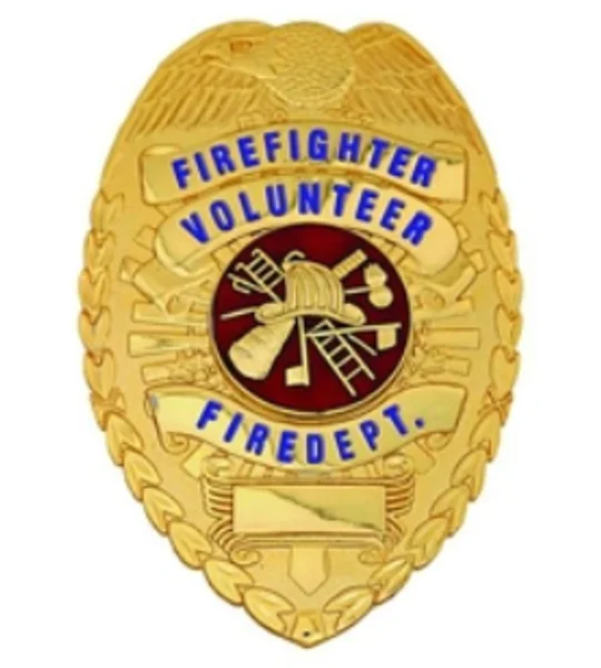 Volunteer Firefighter Fire Department Shield Badge Gold