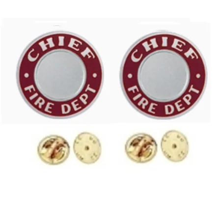 Chief Fire Dept Round Disc Collar Insignia Set