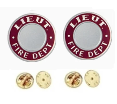 Lieut Fire Dept Round Disc Collar Insignia Set