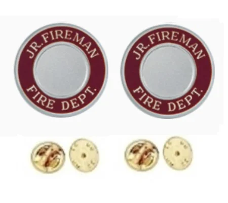 Jr Fireman Fire Dept Round Disc Collar Insignia Set