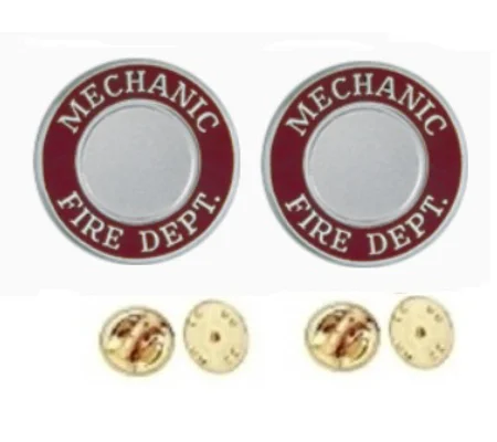 Mechanic Fire Dept Round Disc Collar Insignia Set