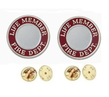 Life Member Fire Dept Round Disc Collar Insignia Set