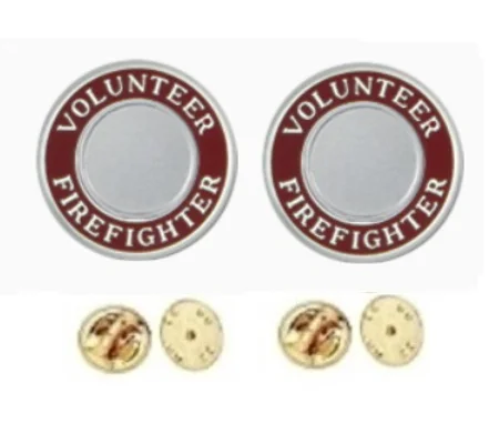 Volunteer Firefighter Round Disc Collar Insignia Set