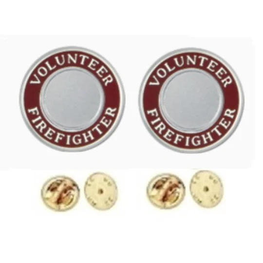 Volunteer Firefighter Round Disc Collar Insignia Set