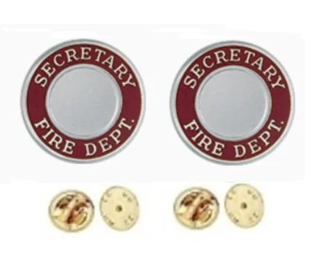 Secretary Fire Dept Round Disc Collar Insignia Set