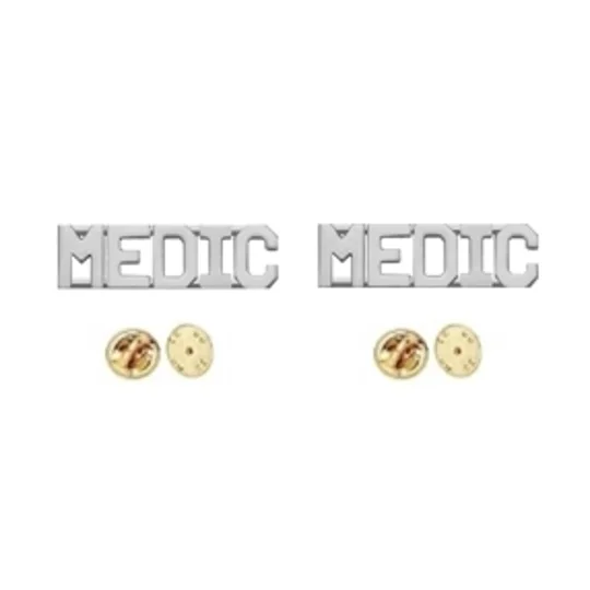 Collar Pins Insignia Letters MEDIC 3/8 Silver