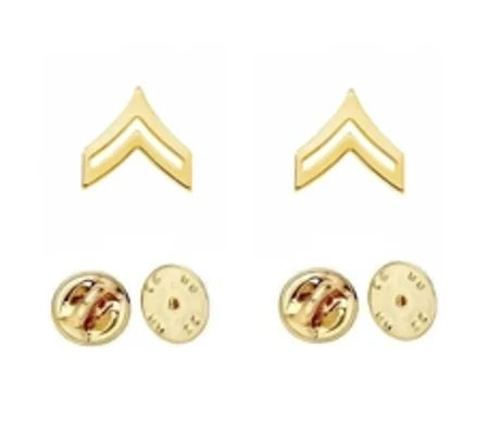 Corporal Chevron Collar Pins Gold Military Officer