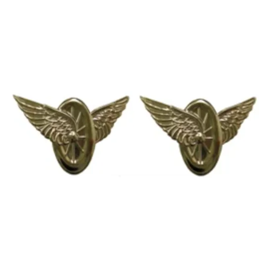 Collar Insignia Pins Winged Wheel Motorcycle Gold