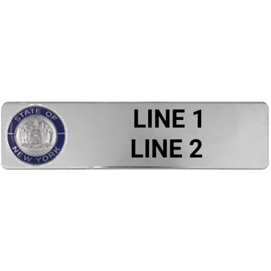 Custom Engraved Uniform Name Tag 2 Line Blue Outline State Seal