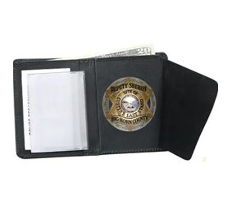 Leather Bi Fold Badge Wallet Shield Cut Out
