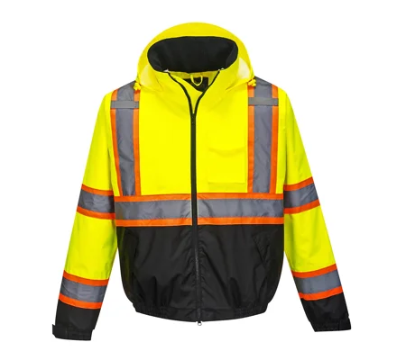Hi-Vis 2-in-1 Contrast Tape Bomber Jacket Yellow Black