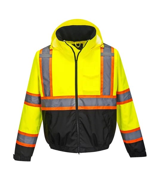 Hi-Vis 2-in-1 Contrast Tape Bomber Jacket Yellow Black