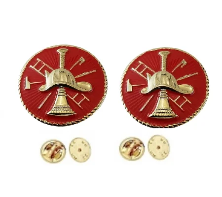 Fire Scramble Disc Collar Pin Insignia Gold Red Style 2