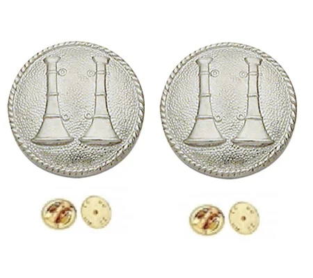 Collar Pins Bugles Disc 2 Bugles Side by Side Silver Captain