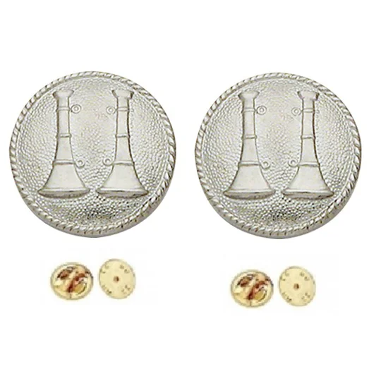 Collar Pins Bugles Disc 2 Bugles Side by Side Silver Captain